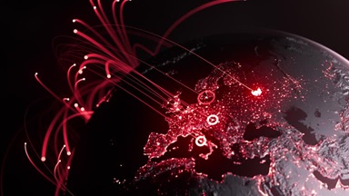 Image of cyber attack connections going across the world